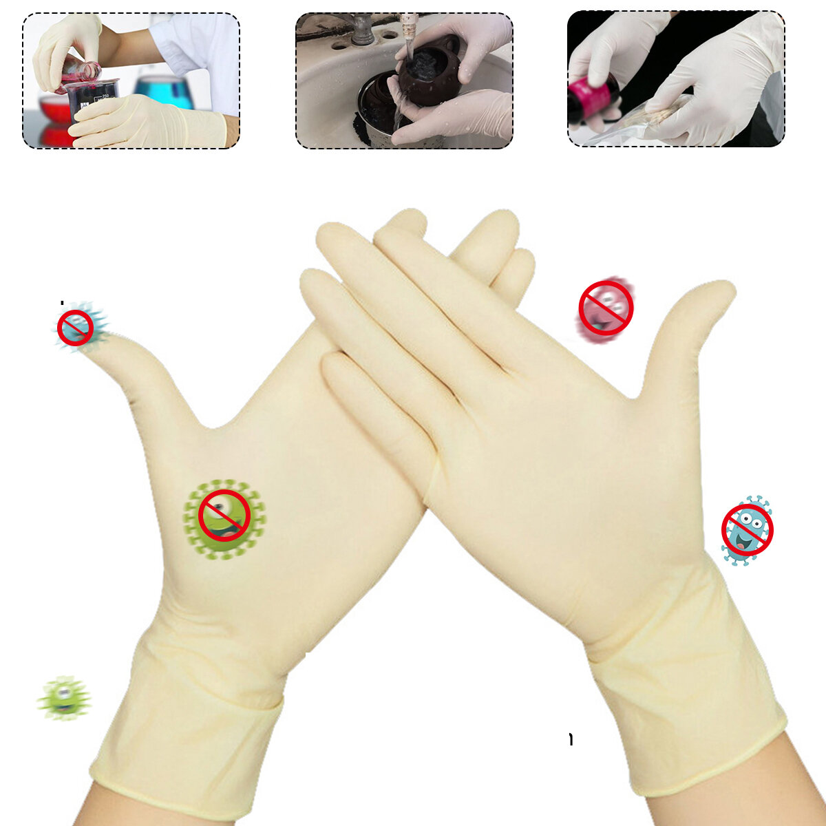 100 pièces gants en latex jetables gants de pique-nique de qualité alimentaire laiteux gants de protection chirurgicaux empêchent le gant