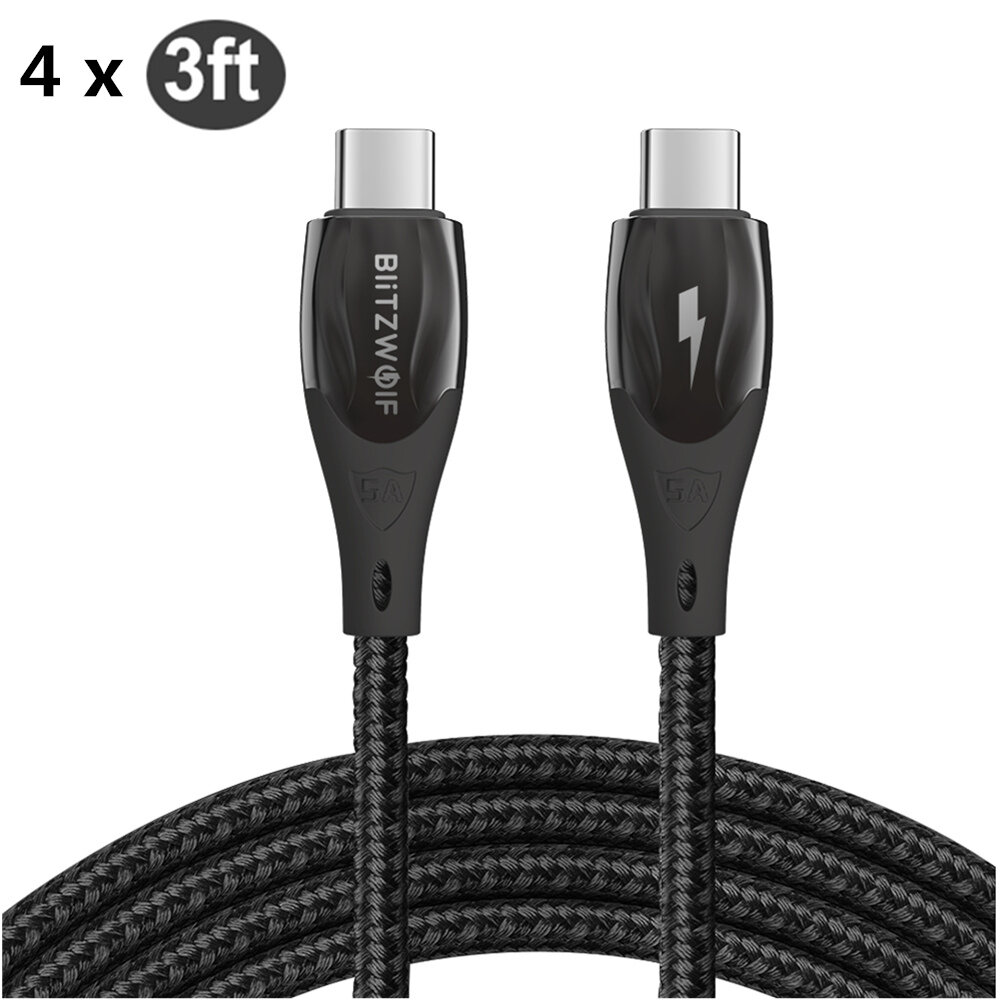 

[4 Pack] BlitzWolf® BW-FC1 100W USB-C to USB-C PD Power Delivery Cable 1M PD3.0 QC4.0+ QC3.0 Fast Charging Data Transfer