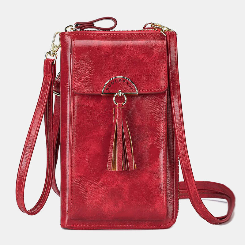 

Women RFID Anti-theft Multifunction Tassel Decor Crossbody Bag Multi-card Slots Wallet Clutch Bag Phone Bag