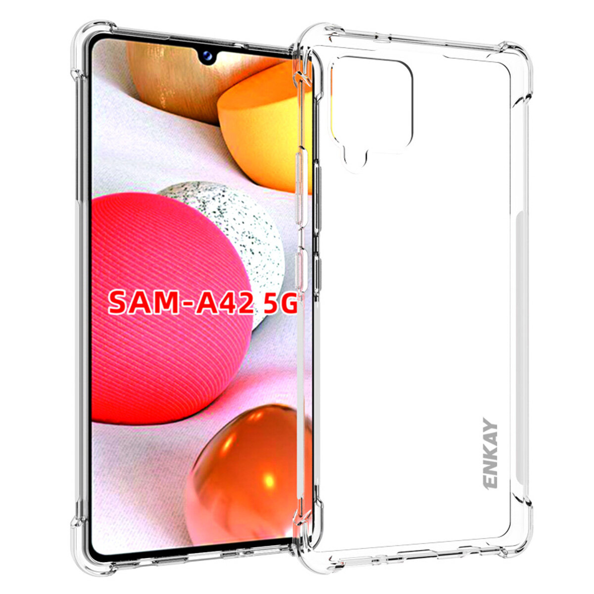 Enkay for Samsung Galaxy A42 5G Case with Airbags Anti-Fingerprint Non-Yellow Transparent TPU Protective Case Back Cover