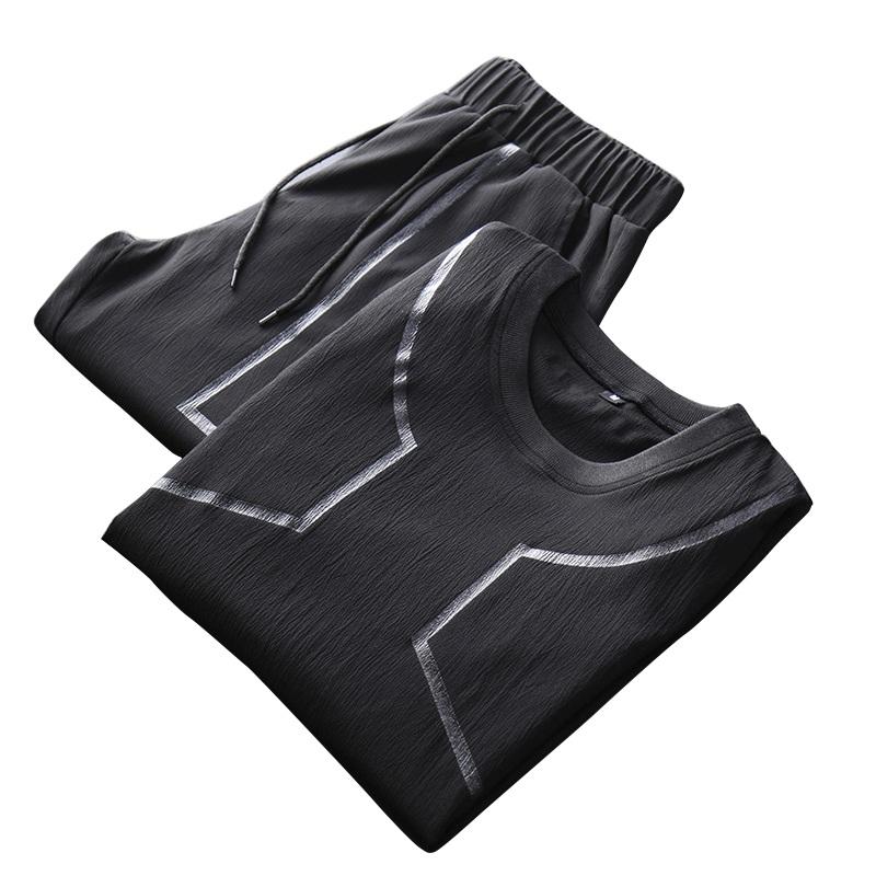 Uomo sportivo due pezzi Idoneità Tempo libero Soft Sottile T-shirt aderente ad asciugatura rapida Pantaloni Tuta da escursione