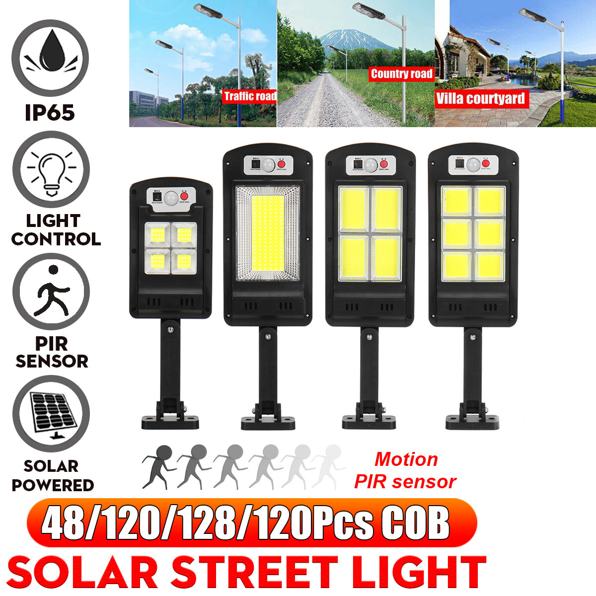 LED Solar COB Light PIR Bewegingssensor Inductie Wall Street Road Tuinlamp + Afstandsbediening