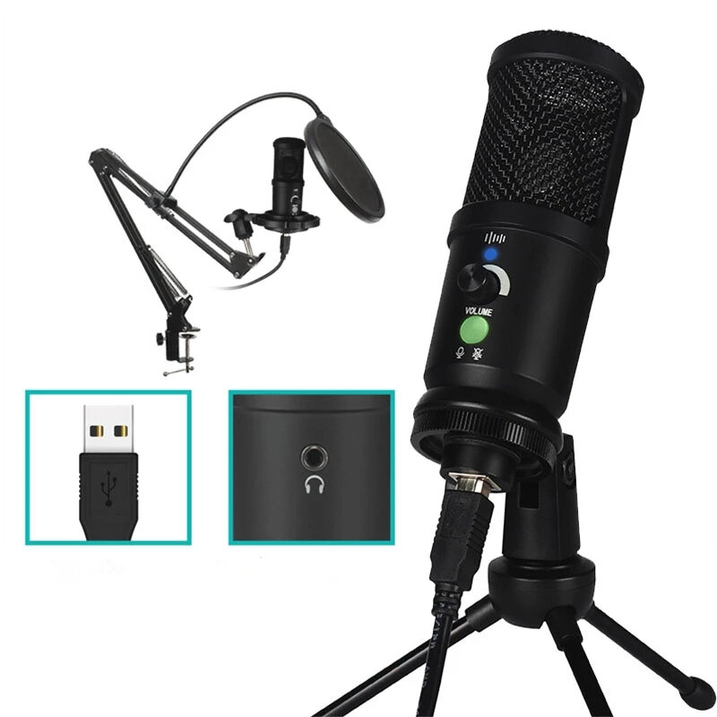 

Bakeey BM-66 Professional Condenser Microphone Recording USB Microphone with Tripod for Computer Studio Recording Braodc