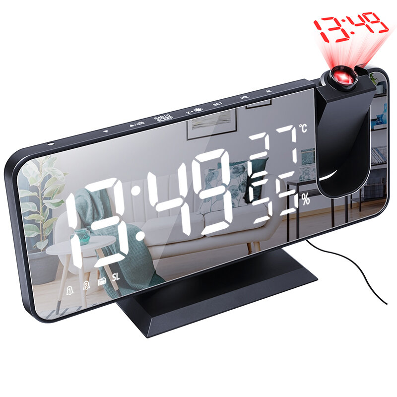 Zegar LED z temperaturą i wilgotnością i z projektorem godziny radio budzik z EU za $17.40 / ~69zł