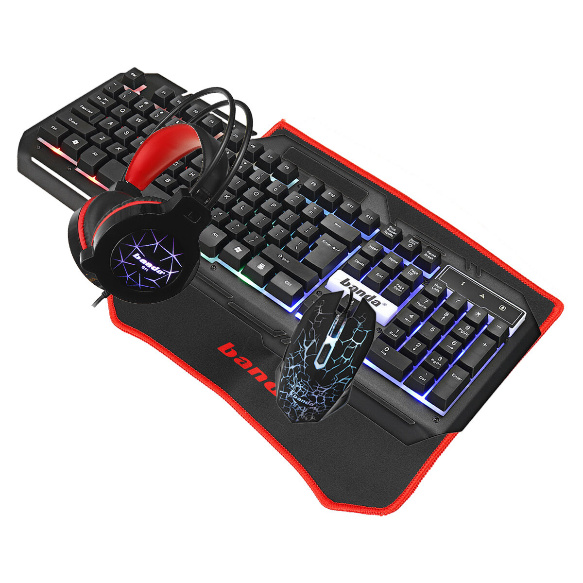 BANDA G11 Keyboard Mouse Combo 104 Keys Suspended Keycaps Gaming Keyboard 6 Buttons 3600DPI LED Light Optical Mouse Ster