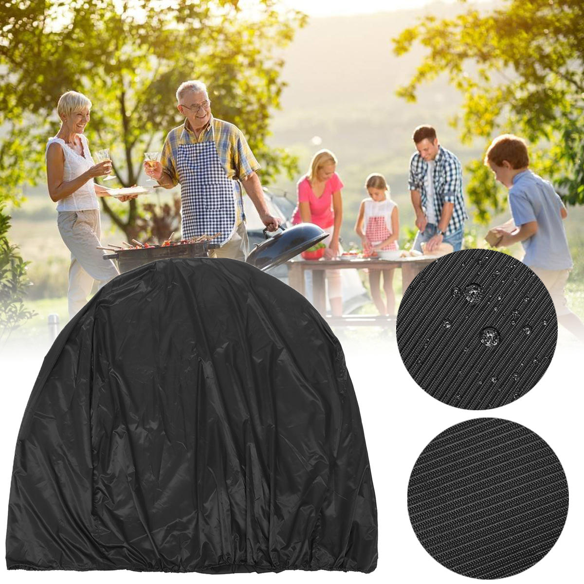 Capa para churrasqueira de 134x64,7x149,3 cm para uso externo em camping e piquenique. Protege contra chuva, poeira, raios UV e umidade.