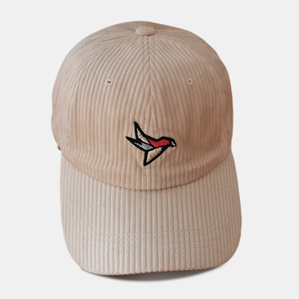 Unisex Corduroy Cartoon Colored Paper Crane Embroidery Baseball Cap Winter Warm Cool Protection Suns