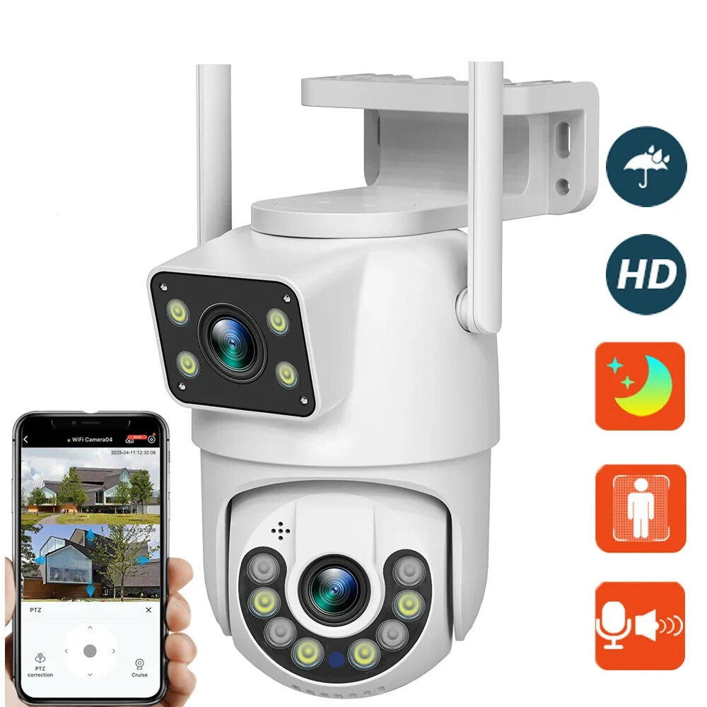 Guudgo 4MP Wifi PTZ EU Camera Dual-Lens Video Surveillance IP Camera Night Vision Cameras Outdoors Security CCTV Cam for