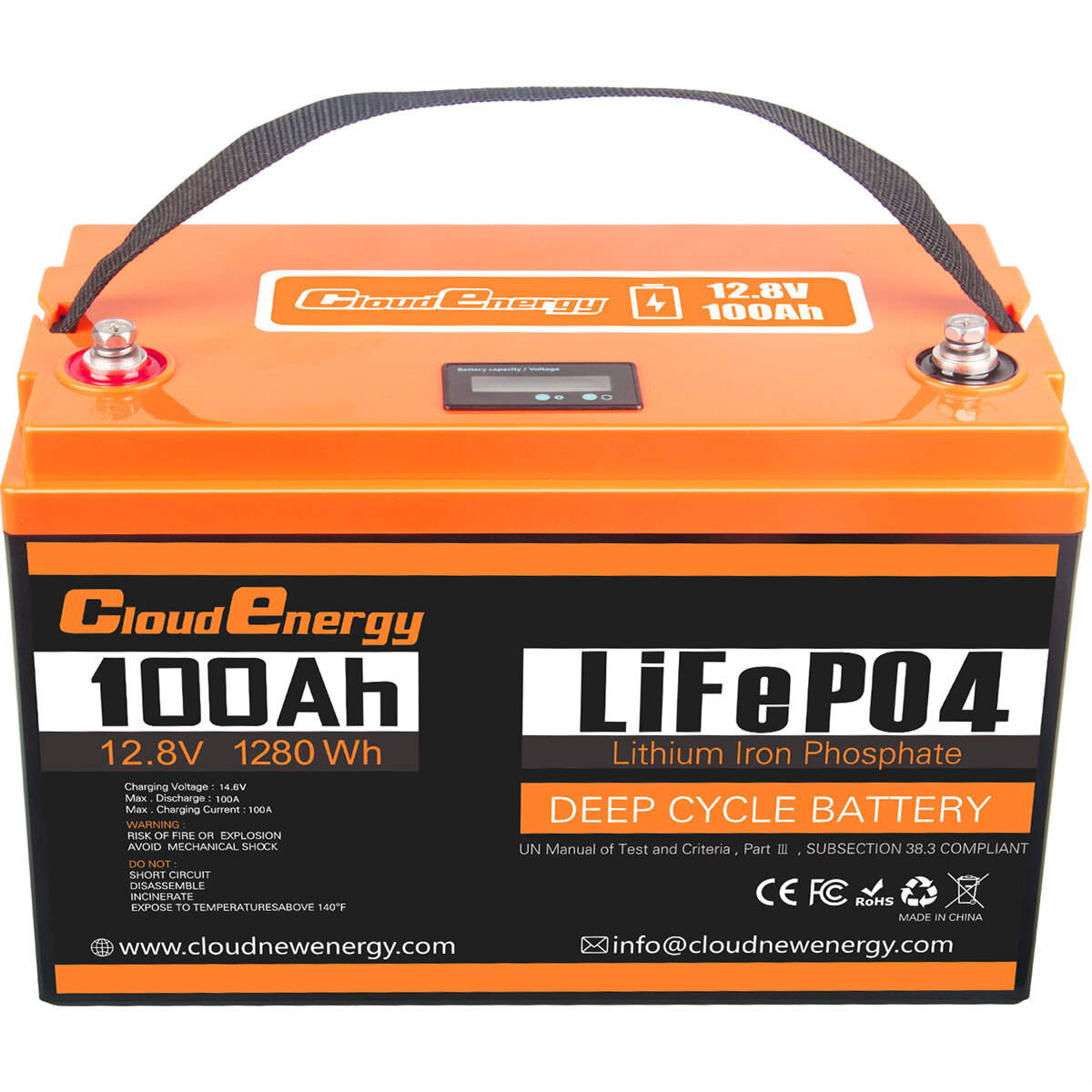 [EU Direct] Cloudenergy 12V 100Ah LiFePO4 Lithium Battery Pack Backup Power 1280Wh Energy 6000+ Deep Cycles Built-in 100A BMS Support in Series Parallel for Replacing Most of Backup Power RV Boats Solar Trolling Motor Off-Grid, CL12-100