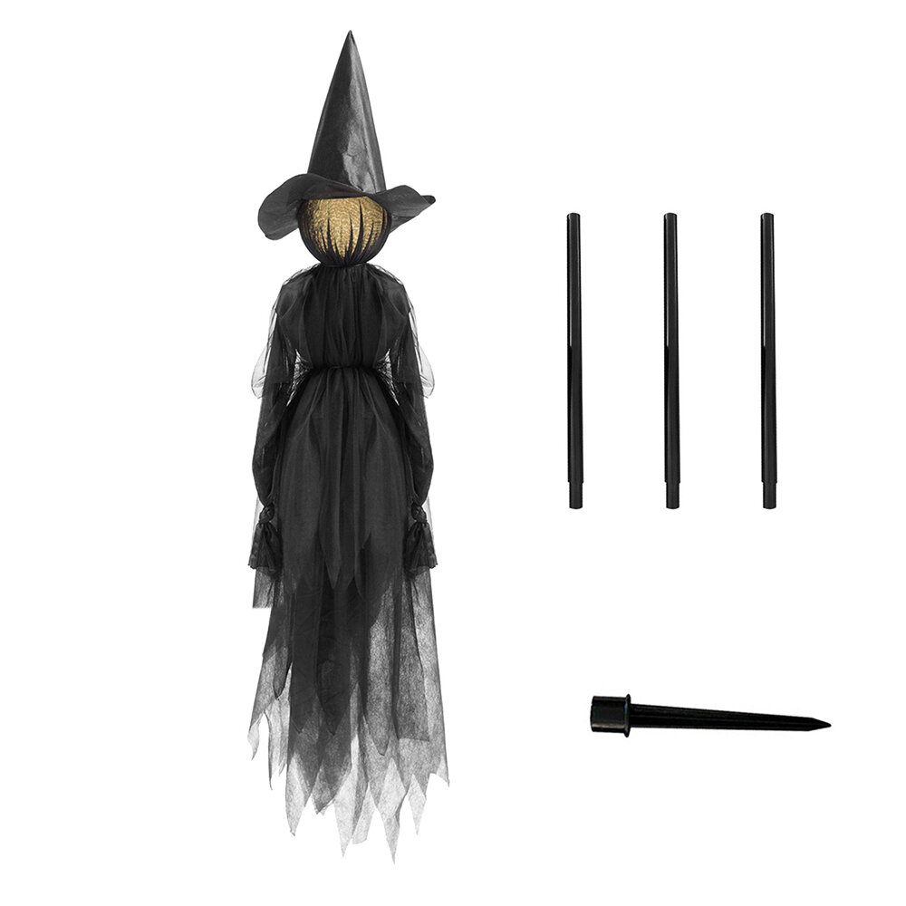 Halloween oplichtende heksen met stokken decoraties buiten hand in hand schreeuwende heksen geluid g