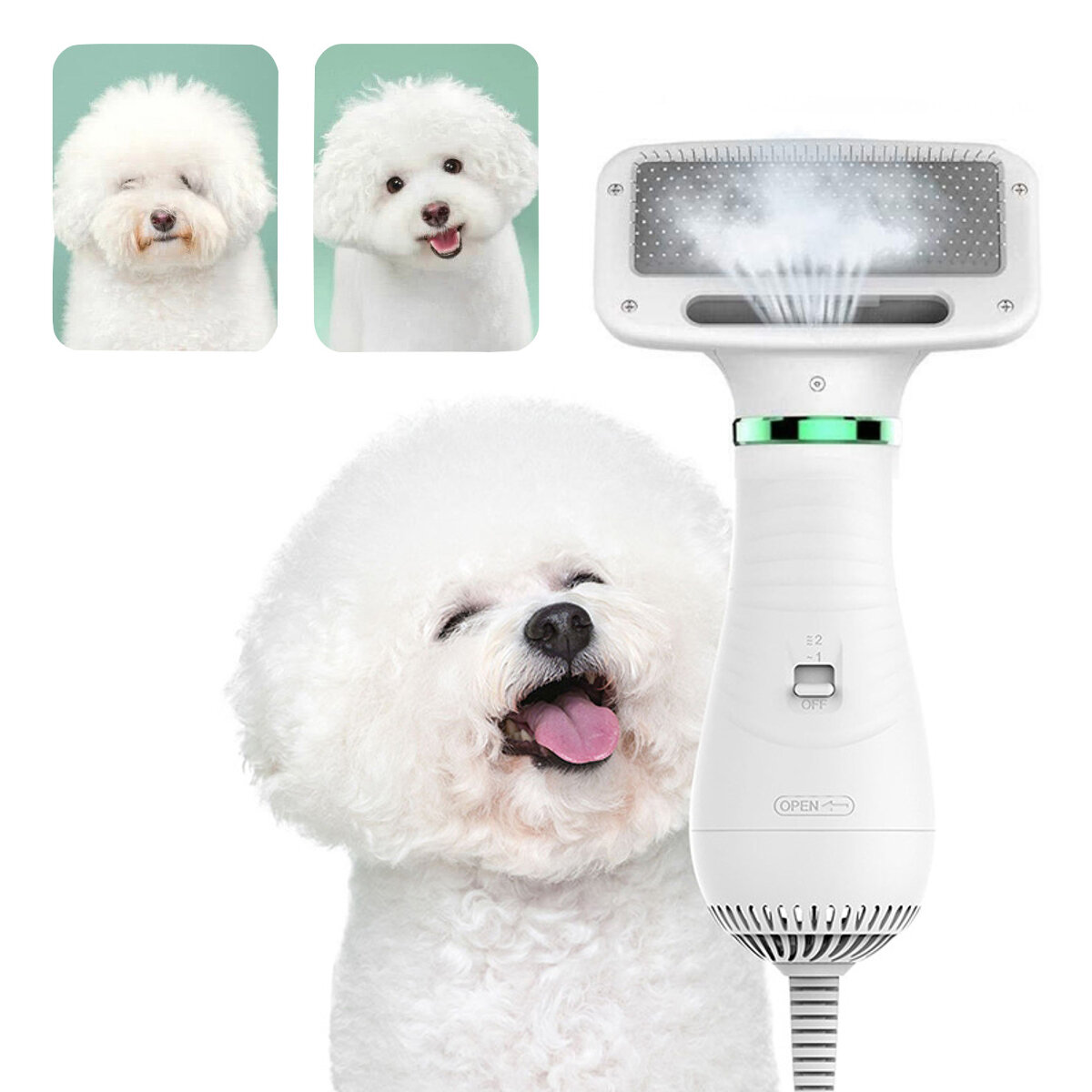 2 in 1 Pet Grooming Hair Dryer Blower with Slicker Slicker Brush Adjustable Temperature Low Noise fo