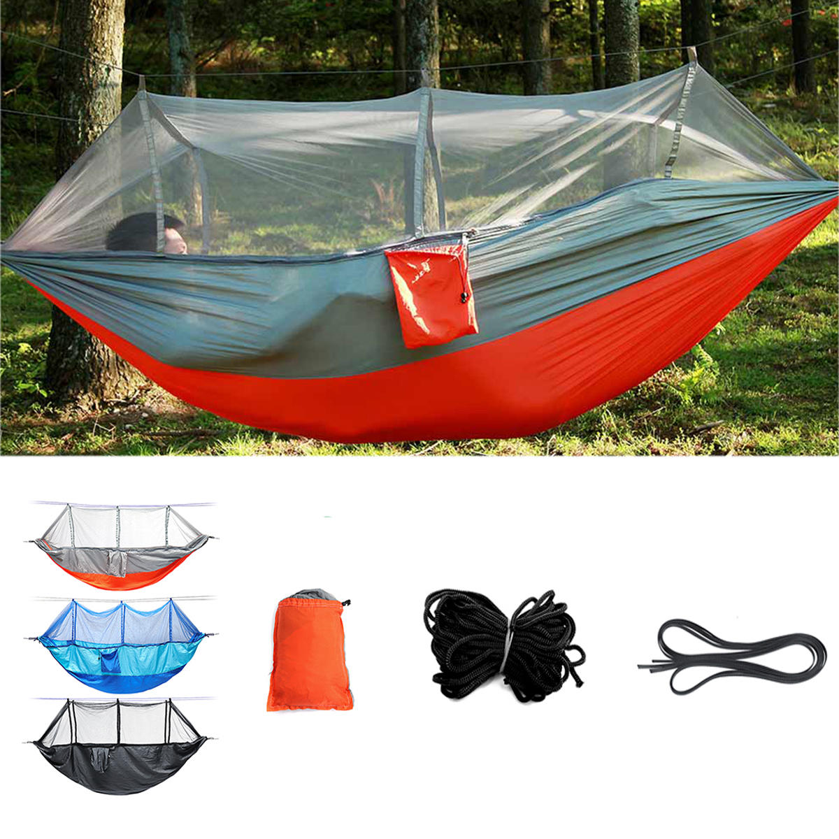 Kültéri dupla 2 személyes függőágy kemping sátor lógó hinta ágy szúnyoghálóval
