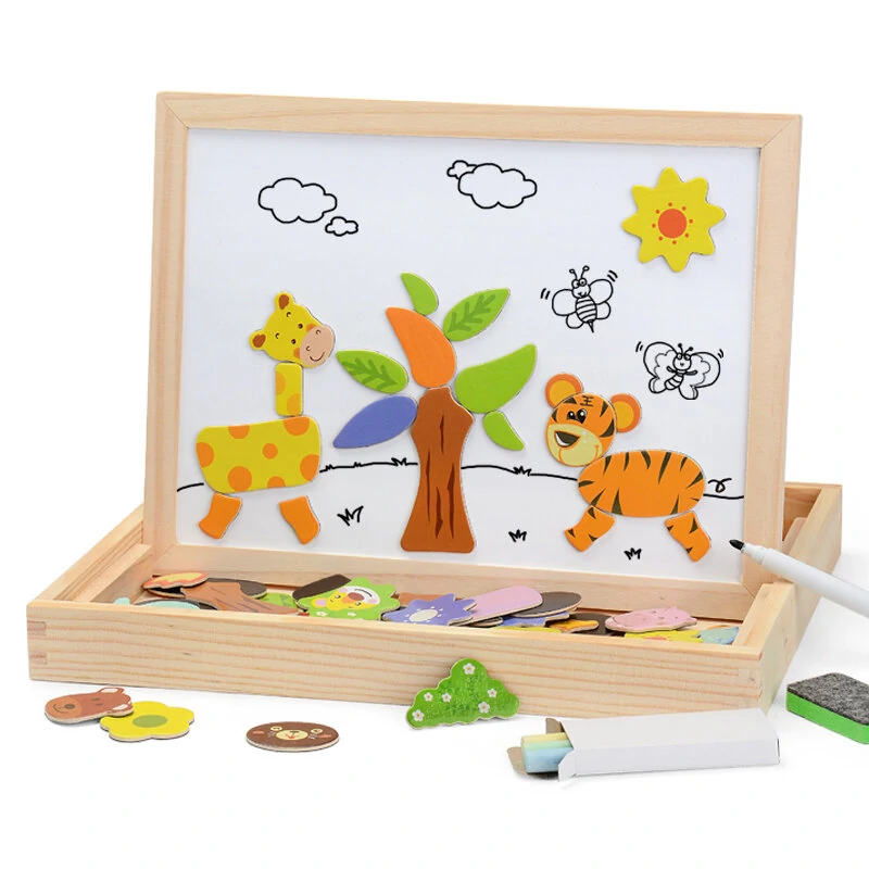 100 pcs wooden magnetic puzzle figure animal vehicle circus drawing board 5 styles box puzzle toy gift