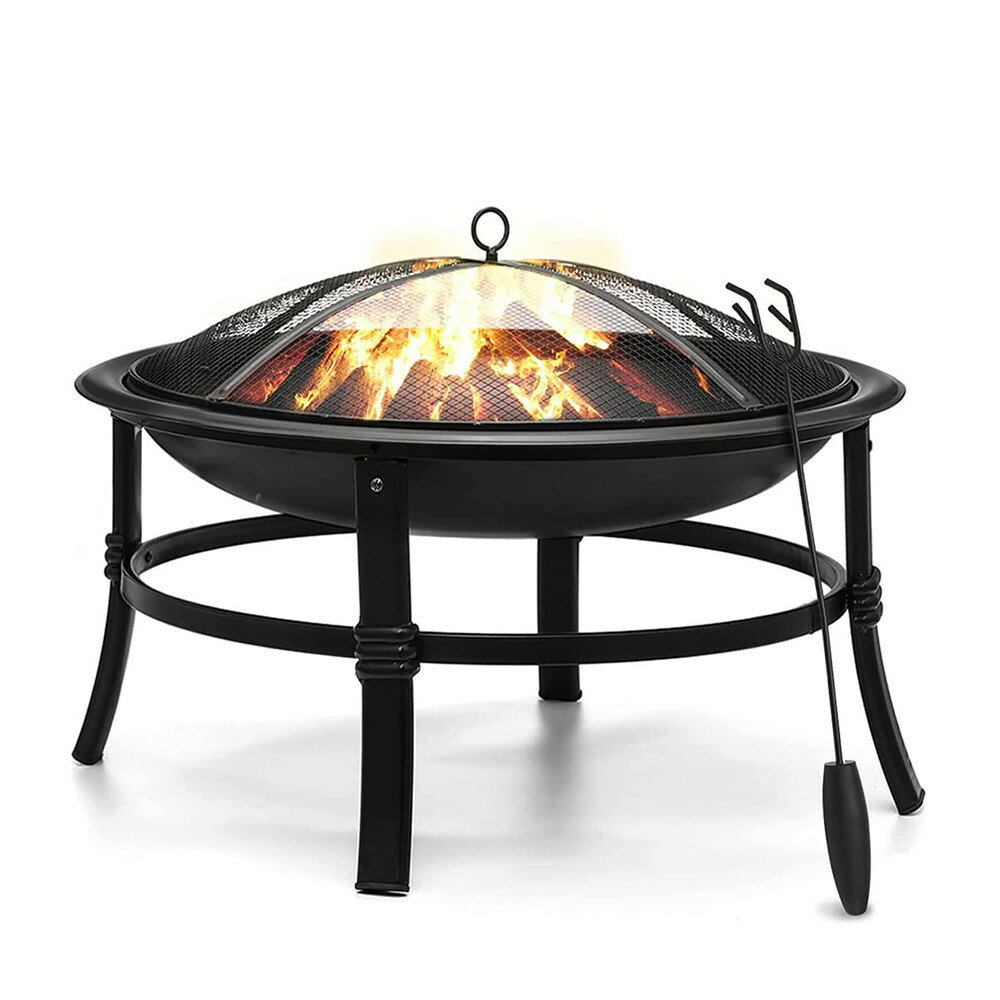 KingSo Garden Steel Fire Pit 66cm Round Wood Burning Firepit for Patio Backyard Camping Picnic