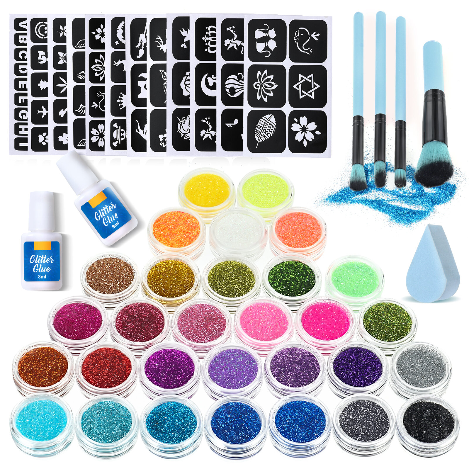 145 Stencils Glitter Powder Tattoo Set 3D Temporary Diamond Body Art Paint Party for Kids Adult, GLAMADOR  - buy with discount
