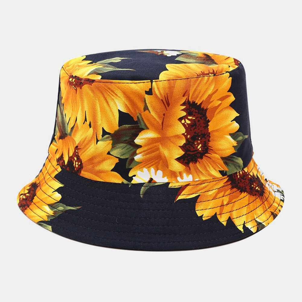 

Women & Men Double-Sided Sunflower Print Pattern Outdoor Casual Sunshade Bucket Hat