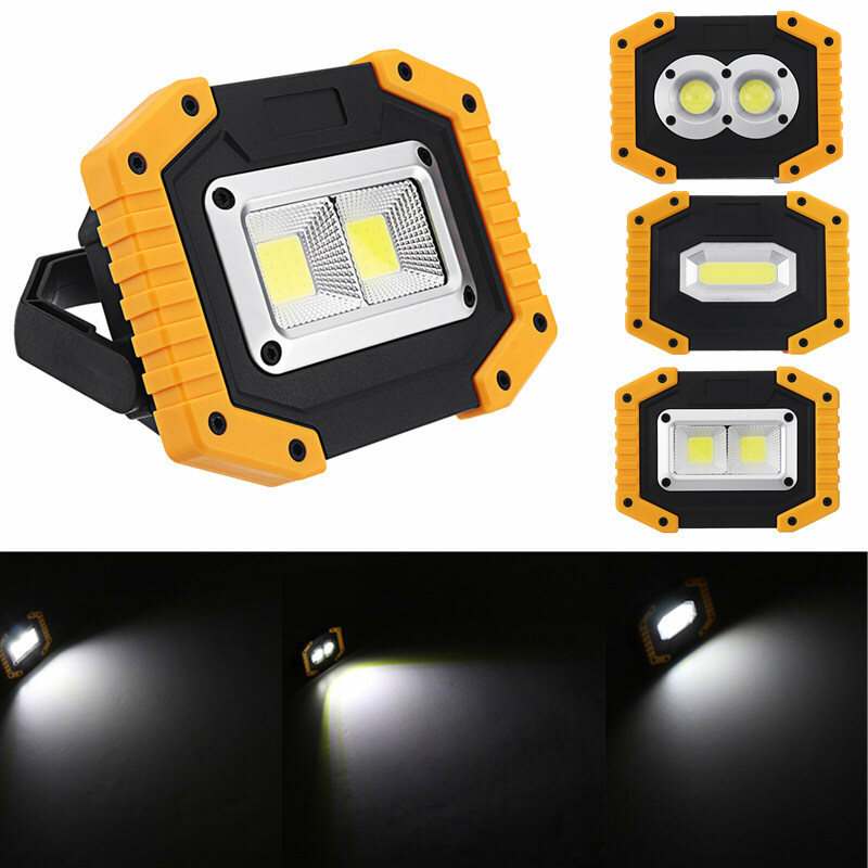 Luz LED COB USB de 30W para uso externo com 3 modos de trabalho para camping, emergência, lanterna, holofote e luz de busca