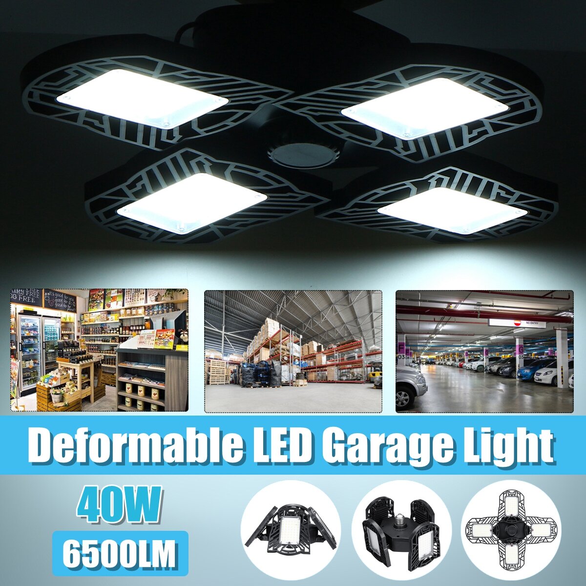40W E27 LED Garage Light Bulb Deformable Ceiling Fixture Lights Shop Workshop Lamp 85-265V