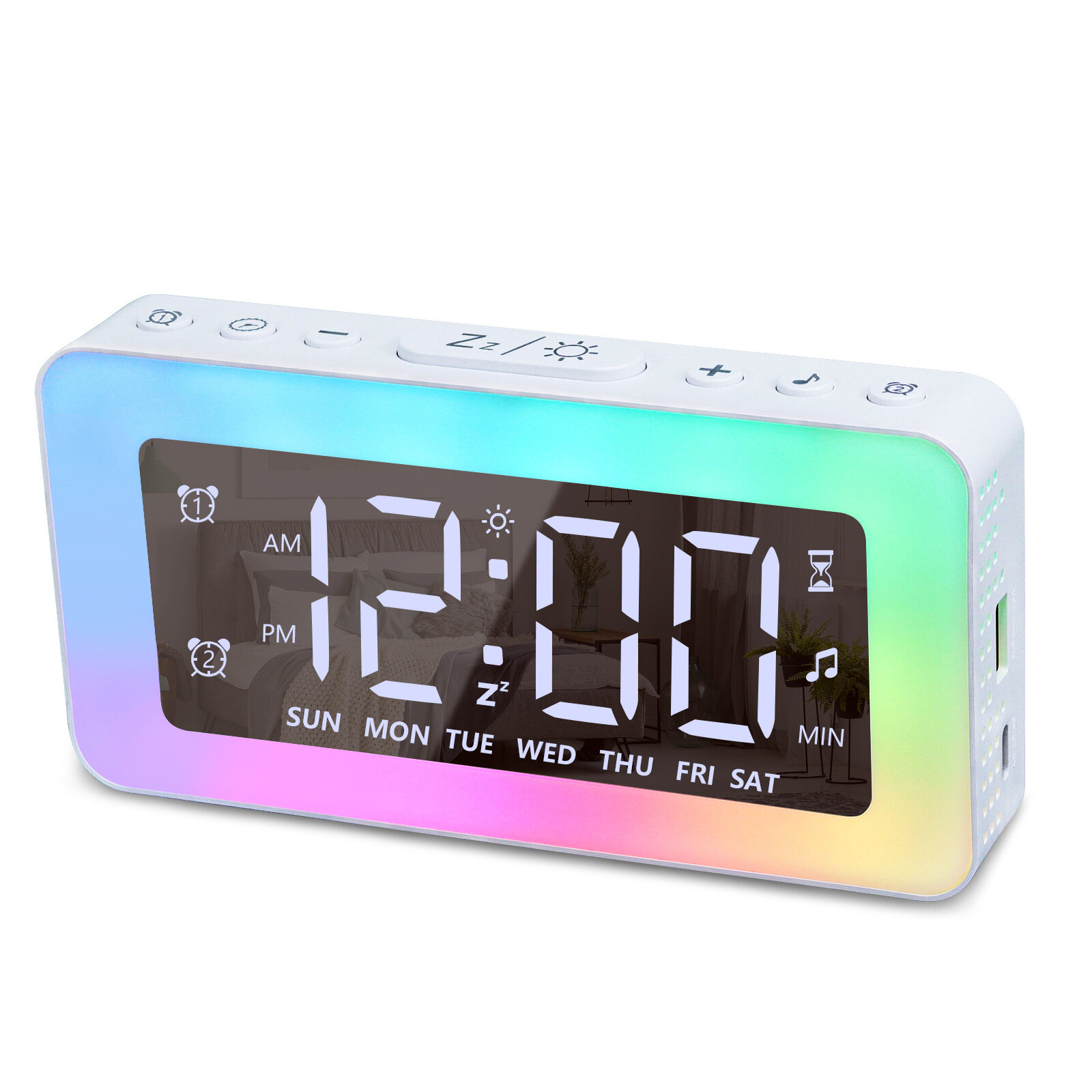 

AGSVIO 8 LED Night Lights Alarm Clock with Brightness AdJustable / Snooze / External USB Charging Port