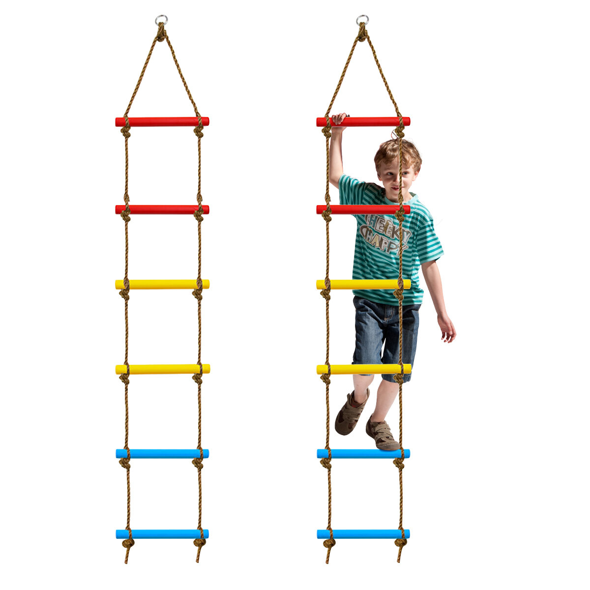 6-Rung Colorful Swing Ladder Children Climbing Rope Ladder Toys Outdoor Leisure Physical Fitness Training Climbing Ladde