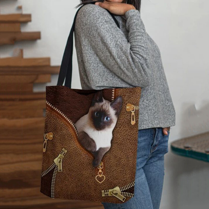 Women Canvas Cute 3D Three-dimensional Cat Pattern Casual Shoulder Bag Handbag Tote
