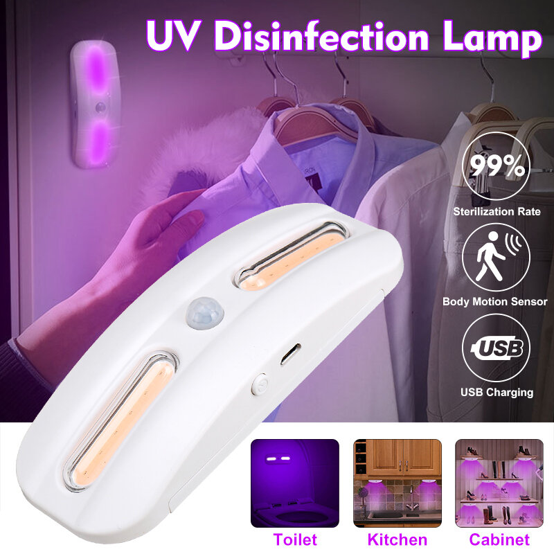 

UV Light Disinfection Lamp USB Charging Motion Sensor Night Light, Portable Ultraviolet Sterilization LED Lights for Toi