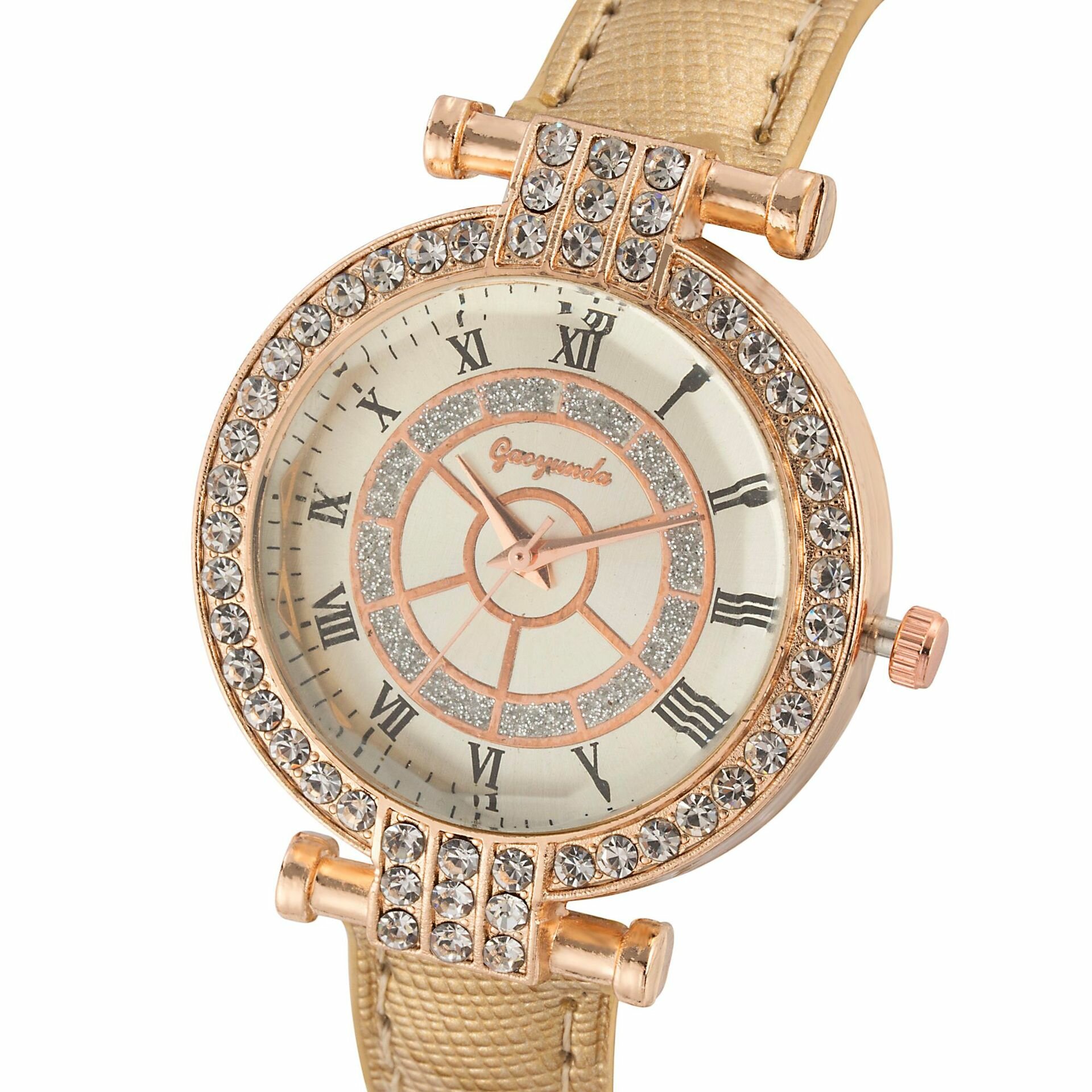 Deffrun Leather Band Women Wrist Watch Casual Style Crystal Quartz Watch