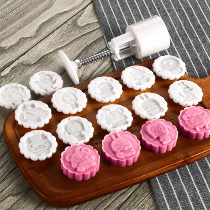 50g 12 stks dier stempels ronde cakevorm cakevorm cookies mooncake schimmel diy bakken tool decor