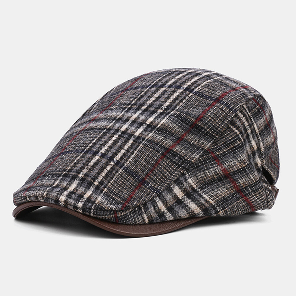 Collrown Men Classic Casual Outdoor Plaid Stripe Pattern Patchwork Beret Hat Forward Hat