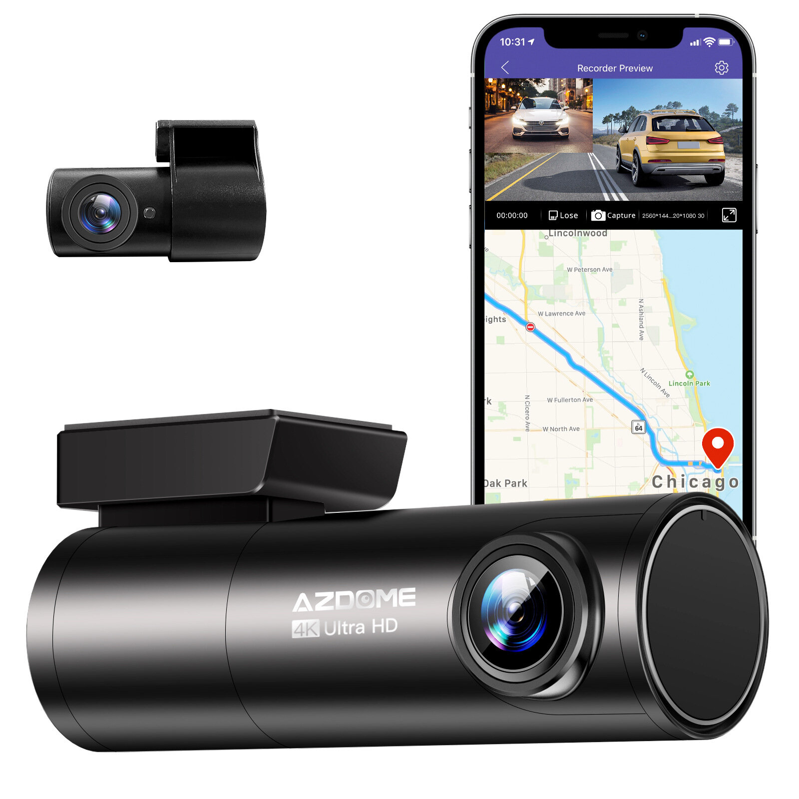 AZDOME M300S 4K Front Rear Dash Cam Voice Control Car Camera With UHD 2160P Built in WiFi GPS Night 