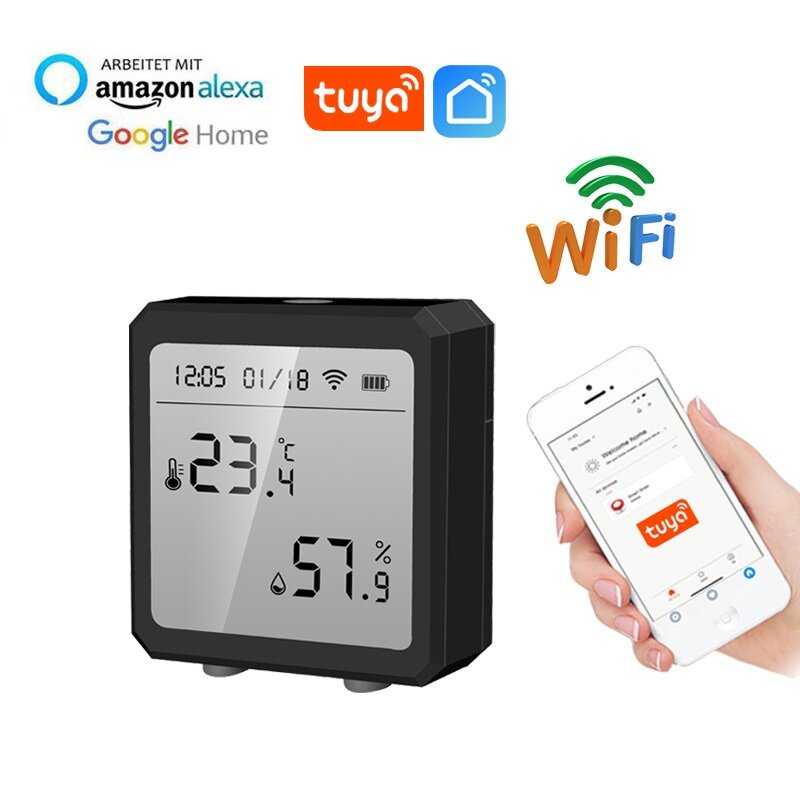 Tuya WiFi Smart Digitale Temperatuur- en Vochtigheidssensor met LCD Datum Tijdweergave Ondersteuning