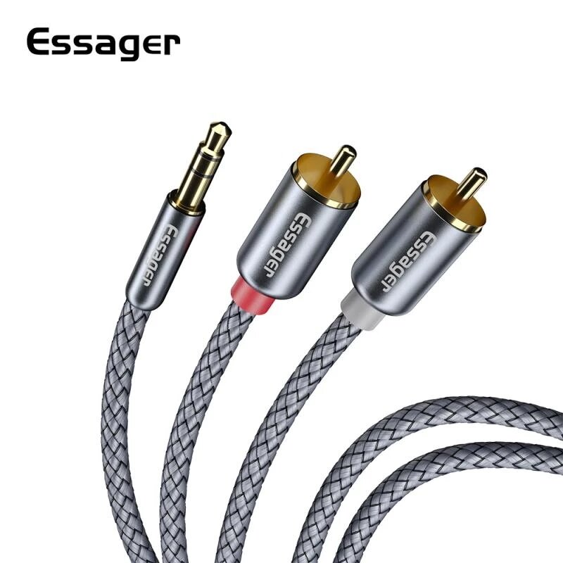 Essager 3.5mm To 2 RCA Aux Cable Adapter Splitter Audio Cable 0.5/1/2/3/5 Meters for TV Box Home Theater Speaker