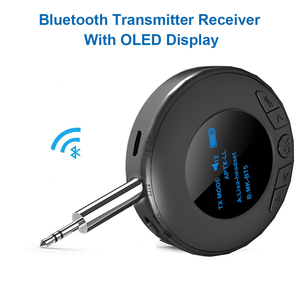 

OLEDbluetooth 5.0 Audio Receiver Transmitter Low Latency 3.5mm AUX Jack RCA Wireless Adapter for TV Car PC Headphones