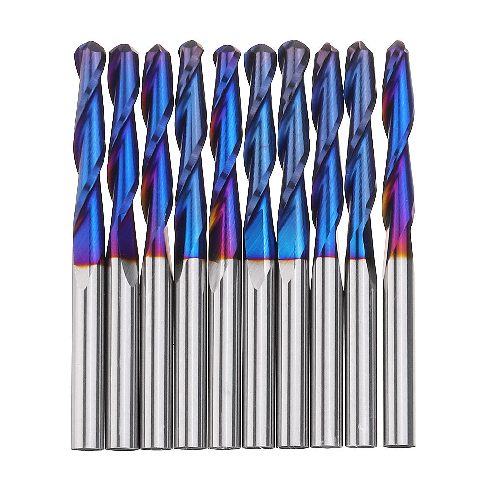 

Drillpro 10pcs 3.175mm Shank Blue Coated Spiral Ball Nose End Mill 0.8-3.175mm CNC Milling Cutter