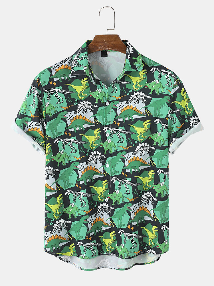 Casual dinosaurus cartoon shirts voor heren