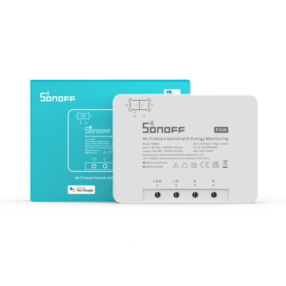 SONOFF POW R3 25A Vermogensmeting WiFi Smart Switch Overbelastingsbeveiliging Energiebesparende trac