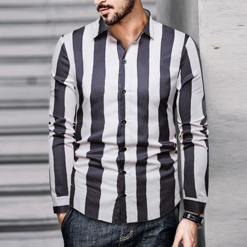 mens casual business long sleeve classic striped shirts at Banggood
