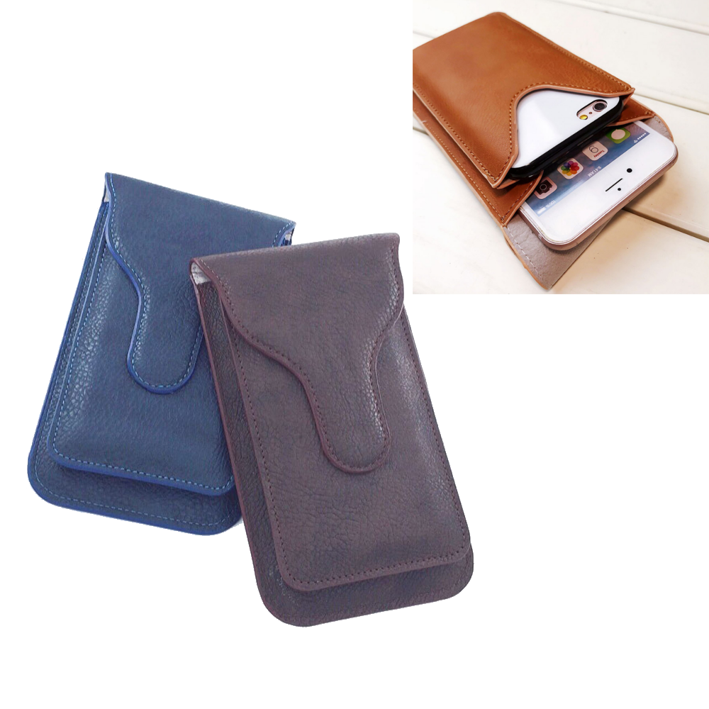6.0"+5.5" Double Pockets Portable Leather Waist Bag Universal Mobile Phone Card Cover Bag Outdoor Cover Storage Punch