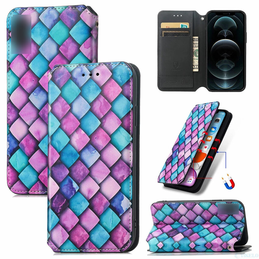 Bakeey for iPhone 13 Mini/ 13 Pro Max Case Colorful Printing Pattern Magnetic Flip with Multi-Card S