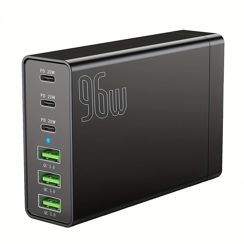 

PD96W 6-Port USB PD Charger 3USB-C+3USB-A PD3.0 QC3.0 Fast Charging Desktop Charging Station EU Plug for iPhone 12 13 14