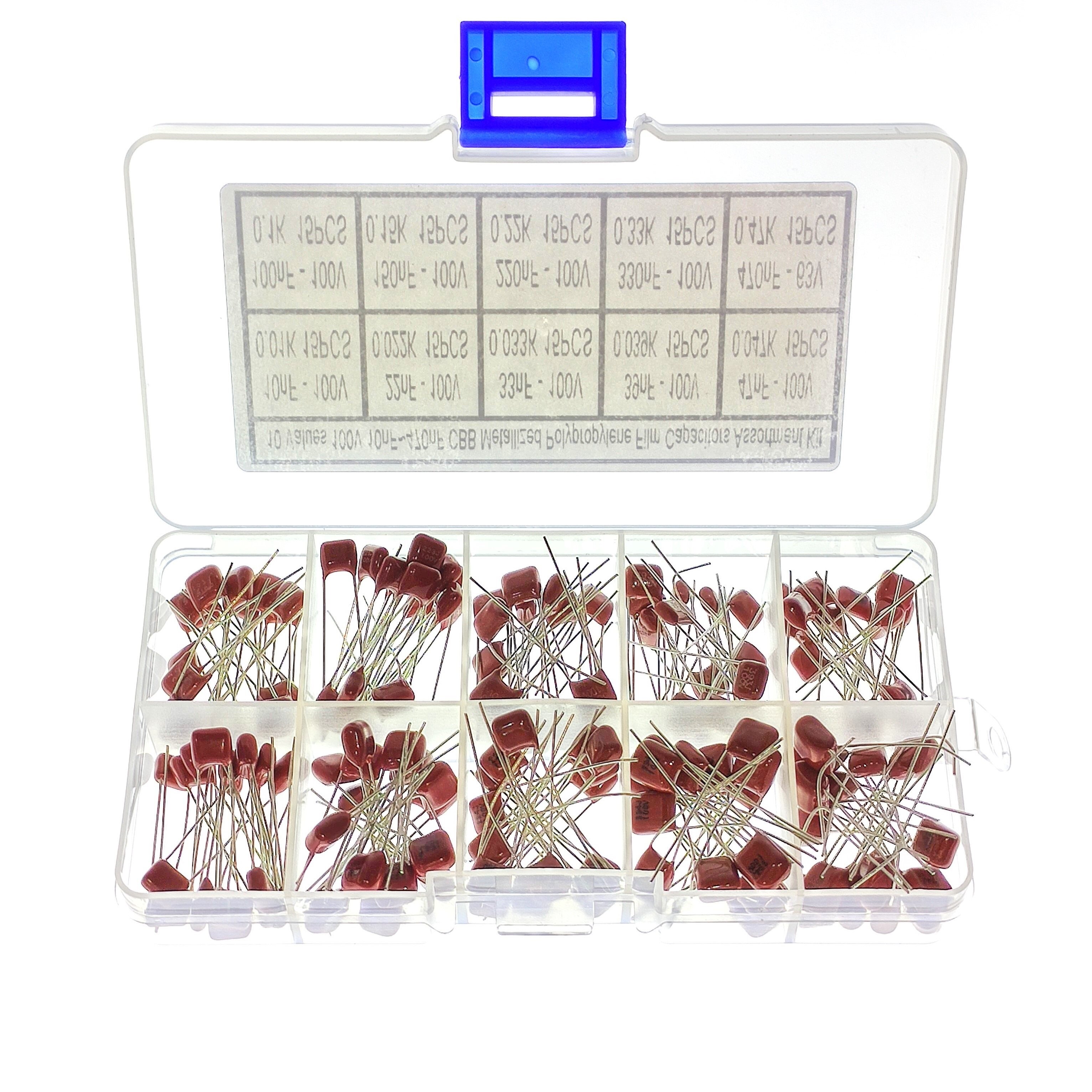 

150pcs 15 Values CBB Capacitor Set Metallized Polyester Film Capacitors Assortment Kit 10nF~470nF 22NF 47NF 100NF 0.47uf