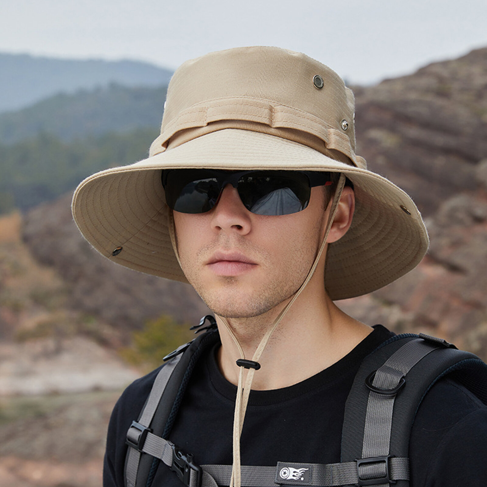 

Menico Men's Polyester Outdoor Mountaineering Big Brim Sunscreen Bucket Hat Cycling Travel Sun Hat