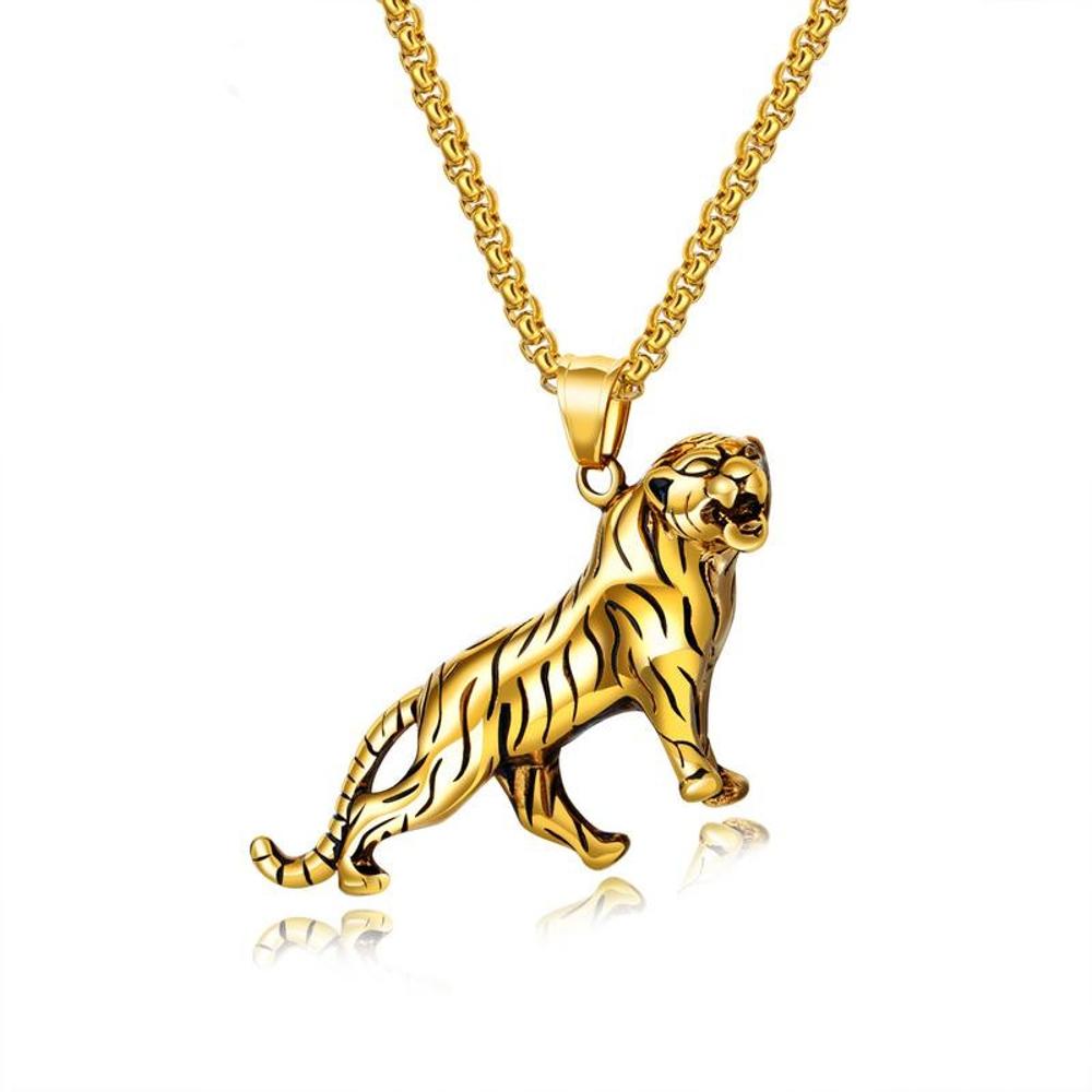 

Personality Gold Silver Tiger Titanium Steel Men's Necklace