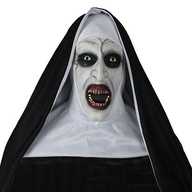 

Valak Scary Horror The Nun Cosplay Latex Mask Head Scarf Full Face Helmet Halloween Party Costume Props