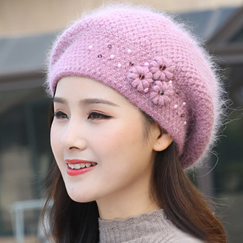 

Women Wool Rabbit Hair Casual Fashion Plus Thicken Keep Warm Ear Protection Beret Hat Knitted Hat