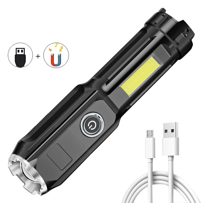 XANES? Double Light Multi-functional Zoomable Flashlight With COB Sidelight & Battery & Magneticl Ta