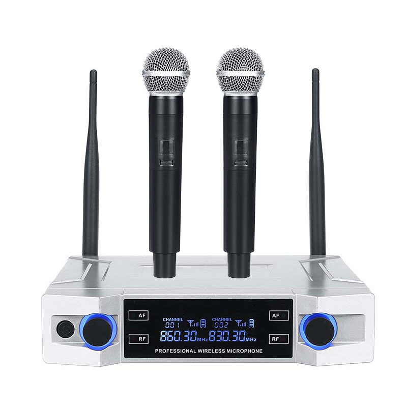 Professional UHF Wireless Microphone System 2 Channel 2 Cordless Handheld Mic Kraoke Speech Party supplies Cardioid Micr