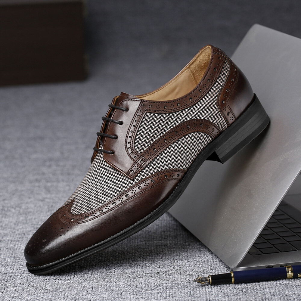 Men Brogue Splicing Business Formal Lace Up Oxfords Shoes