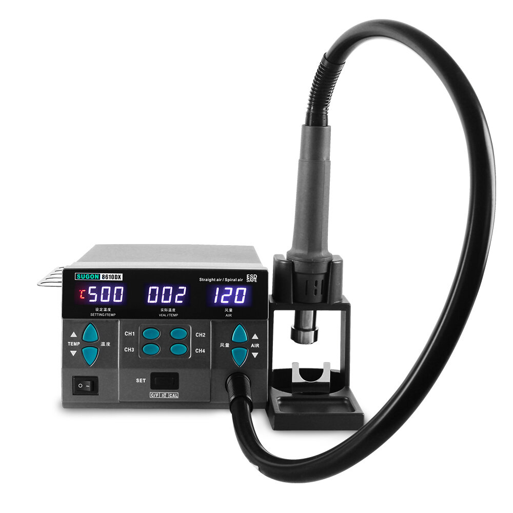

SUGON 8610DX 1000W Hot Air Rework Station LED Display Lead-free Microcomputer Temperature Adjustable with 5 Nozzle