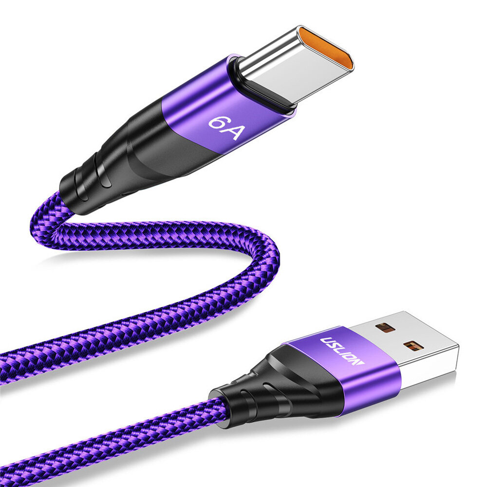 

USLION 66W USB-A to Type-C Cable QC3.0 Fast Charging Data Transmission Nylon Braided Core Line 1M/2M Long for Huawei P50